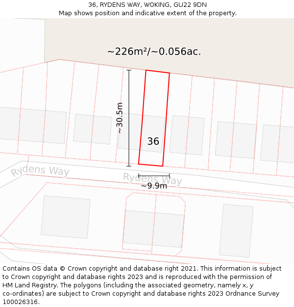 36, RYDENS WAY, WOKING, GU22 9DN: Plot and title map