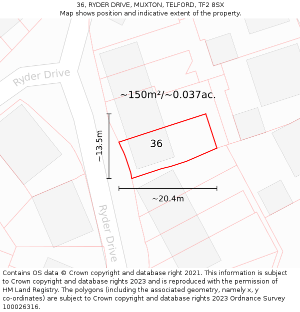 36, RYDER DRIVE, MUXTON, TELFORD, TF2 8SX: Plot and title map