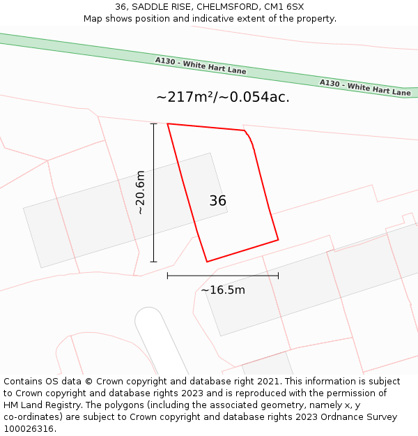 36, SADDLE RISE, CHELMSFORD, CM1 6SX: Plot and title map
