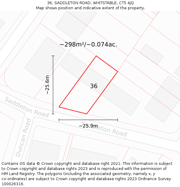 36, SADDLETON ROAD, WHITSTABLE, CT5 4JQ: Plot and title map