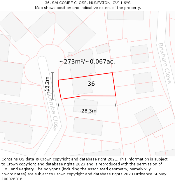 36, SALCOMBE CLOSE, NUNEATON, CV11 6YS: Plot and title map