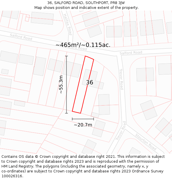 36, SALFORD ROAD, SOUTHPORT, PR8 3JW: Plot and title map