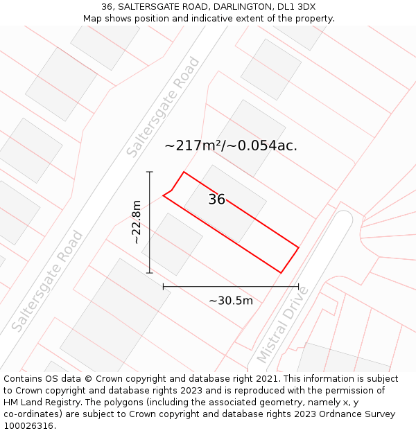 36, SALTERSGATE ROAD, DARLINGTON, DL1 3DX: Plot and title map