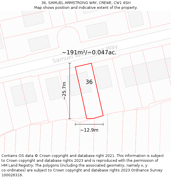 36, SAMUEL ARMSTRONG WAY, CREWE, CW1 4SH: Plot and title map