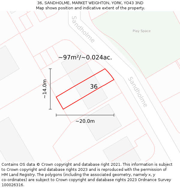 36, SANDHOLME, MARKET WEIGHTON, YORK, YO43 3ND: Plot and title map