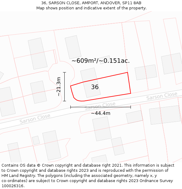 36, SARSON CLOSE, AMPORT, ANDOVER, SP11 8AB: Plot and title map