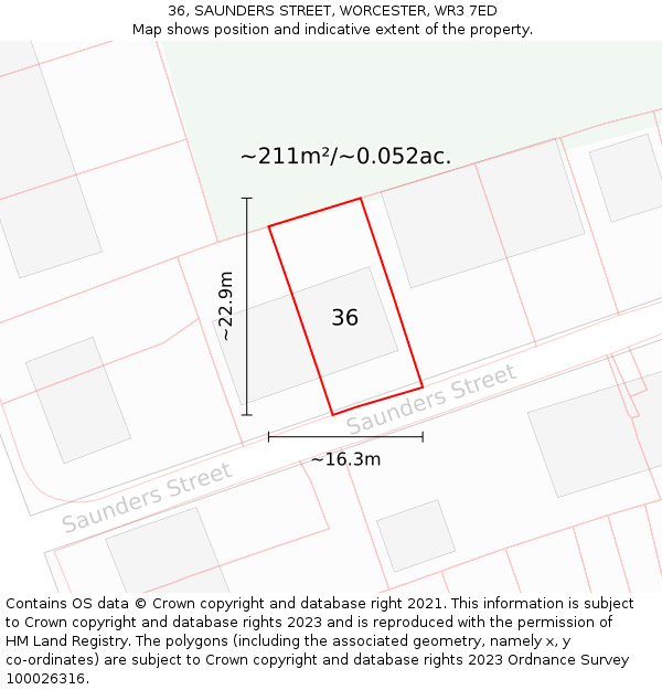 36, SAUNDERS STREET, WORCESTER, WR3 7ED: Plot and title map