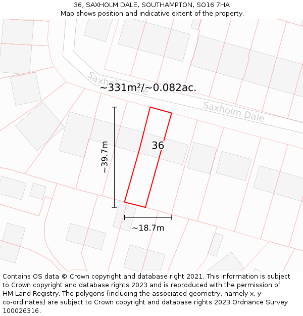 36, SAXHOLM DALE, SOUTHAMPTON, SO16 7HA: Plot and title map
