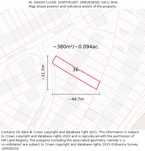 36, SAXON CLOSE, NORTHFLEET, GRAVESEND, DA11 8HA: Plot and title map