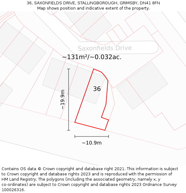 36, SAXONFIELDS DRIVE, STALLINGBOROUGH, GRIMSBY, DN41 8FN: Plot and title map