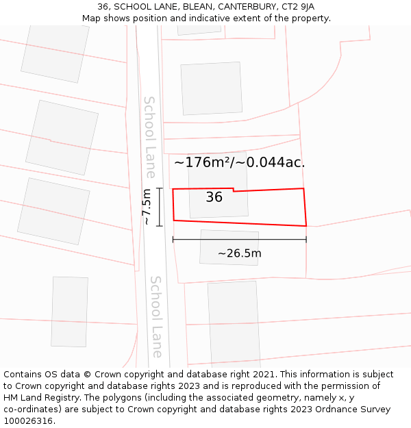 36, SCHOOL LANE, BLEAN, CANTERBURY, CT2 9JA: Plot and title map