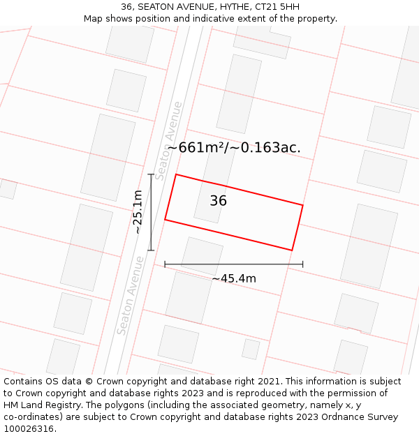 36, SEATON AVENUE, HYTHE, CT21 5HH: Plot and title map
