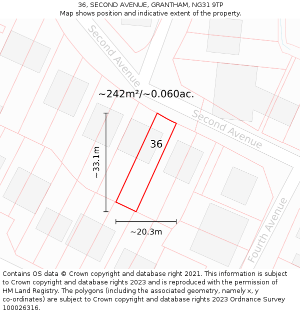 36, SECOND AVENUE, GRANTHAM, NG31 9TP: Plot and title map