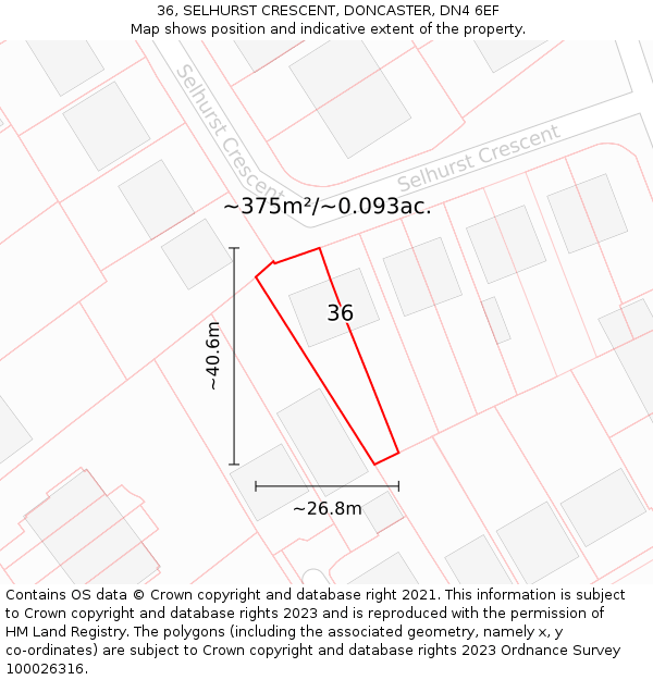 36, SELHURST CRESCENT, DONCASTER, DN4 6EF: Plot and title map