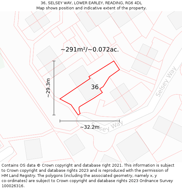 36, SELSEY WAY, LOWER EARLEY, READING, RG6 4DL: Plot and title map