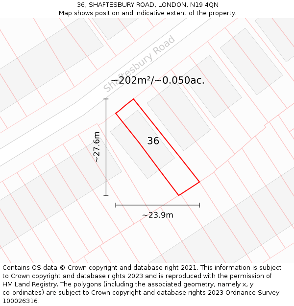 36, SHAFTESBURY ROAD, LONDON, N19 4QN: Plot and title map