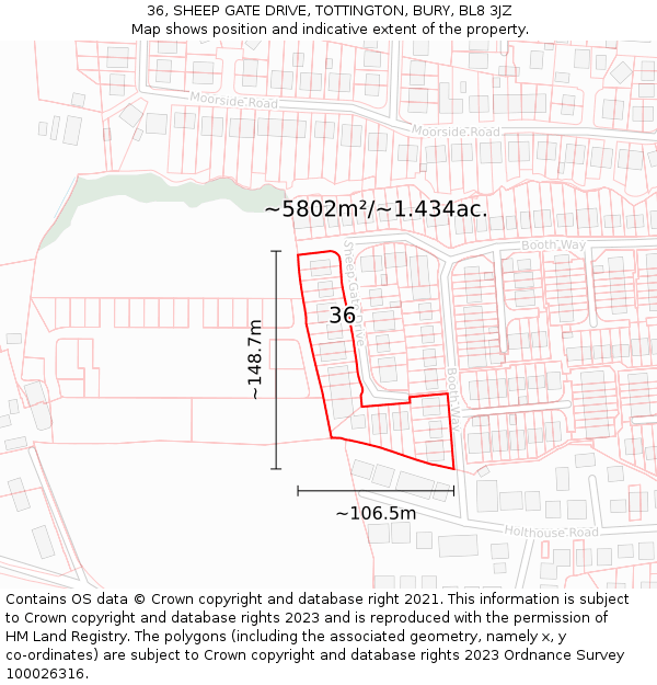 36, SHEEP GATE DRIVE, TOTTINGTON, BURY, BL8 3JZ: Plot and title map