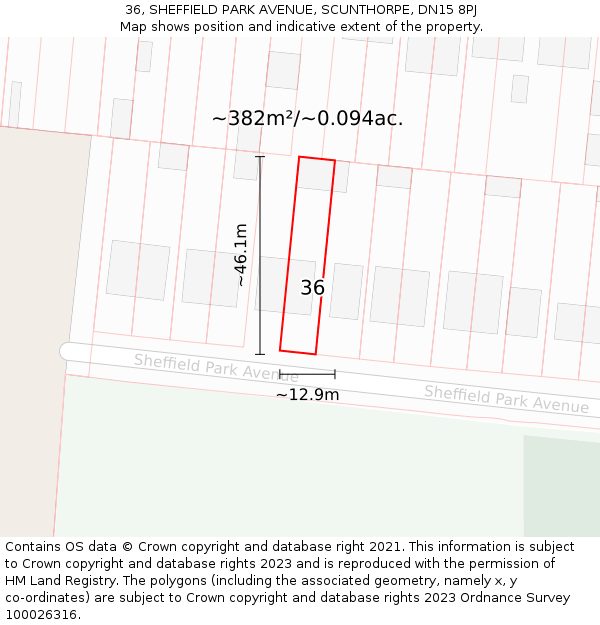 36, SHEFFIELD PARK AVENUE, SCUNTHORPE, DN15 8PJ: Plot and title map