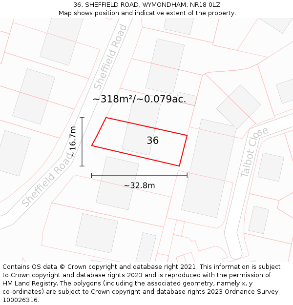 36, SHEFFIELD ROAD, WYMONDHAM, NR18 0LZ: Plot and title map