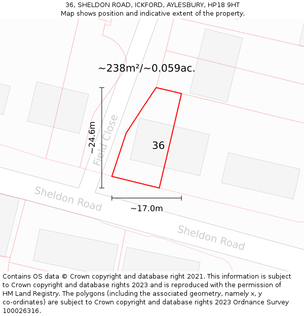 36, SHELDON ROAD, ICKFORD, AYLESBURY, HP18 9HT: Plot and title map