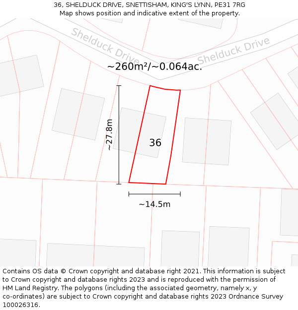 36, SHELDUCK DRIVE, SNETTISHAM, KING'S LYNN, PE31 7RG: Plot and title map