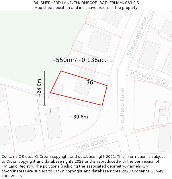 36, SHEPHERD LANE, THURNSCOE, ROTHERHAM, S63 0JS: Plot and title map
