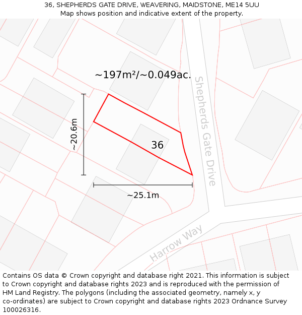 36, SHEPHERDS GATE DRIVE, WEAVERING, MAIDSTONE, ME14 5UU: Plot and title map