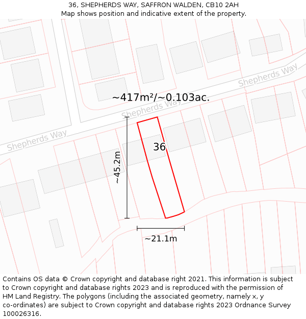 36, SHEPHERDS WAY, SAFFRON WALDEN, CB10 2AH: Plot and title map
