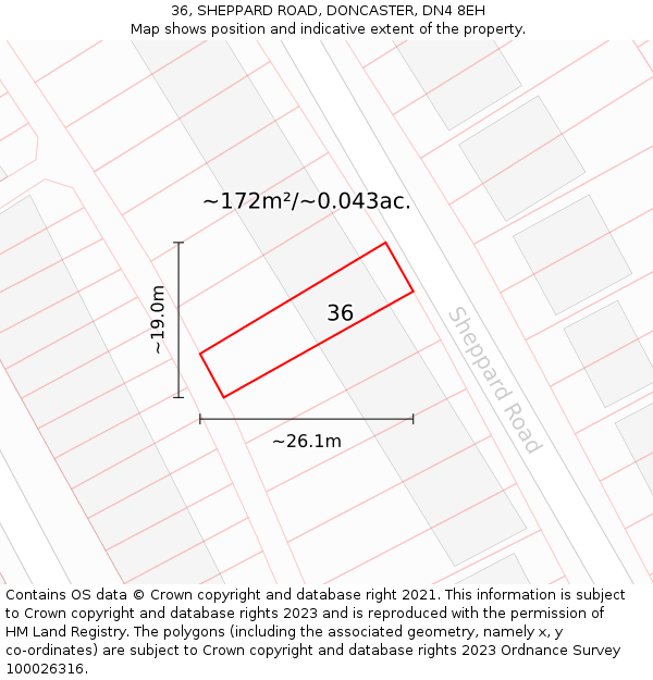 36, SHEPPARD ROAD, DONCASTER, DN4 8EH: Plot and title map