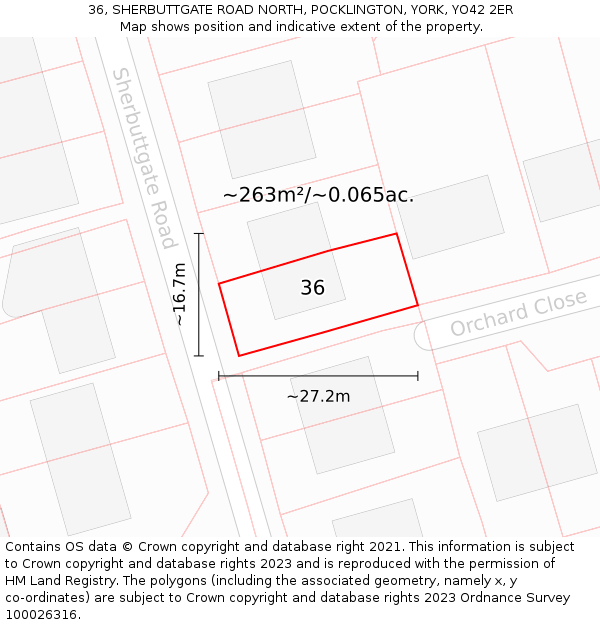 36, SHERBUTTGATE ROAD NORTH, POCKLINGTON, YORK, YO42 2ER: Plot and title map