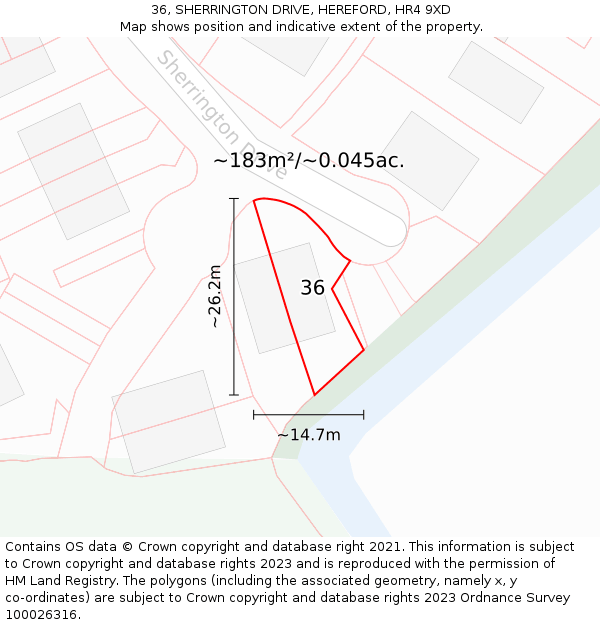 36, SHERRINGTON DRIVE, HEREFORD, HR4 9XD: Plot and title map