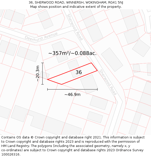 36, SHERWOOD ROAD, WINNERSH, WOKINGHAM, RG41 5NJ: Plot and title map