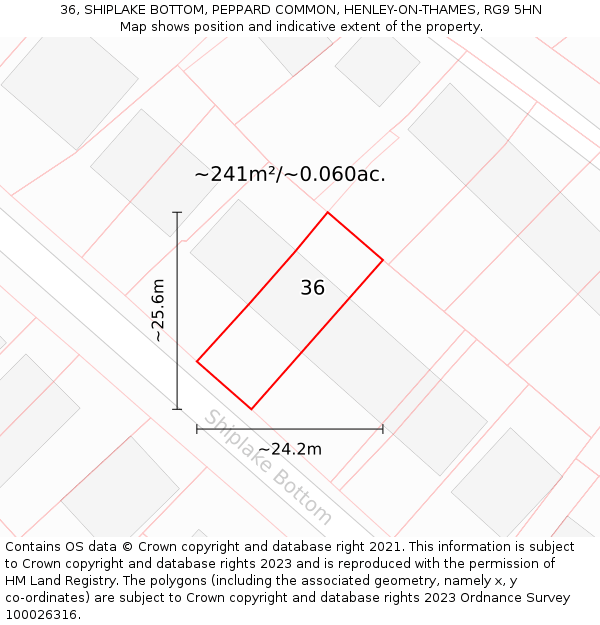 36, SHIPLAKE BOTTOM, PEPPARD COMMON, HENLEY-ON-THAMES, RG9 5HN: Plot and title map
