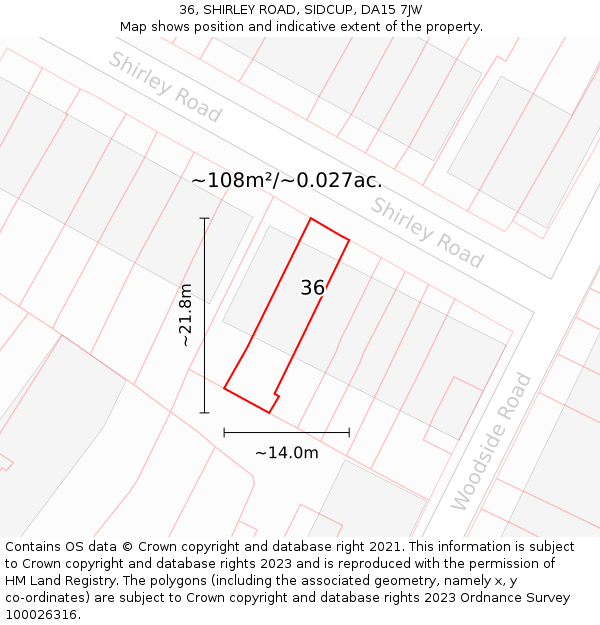 36, SHIRLEY ROAD, SIDCUP, DA15 7JW: Plot and title map
