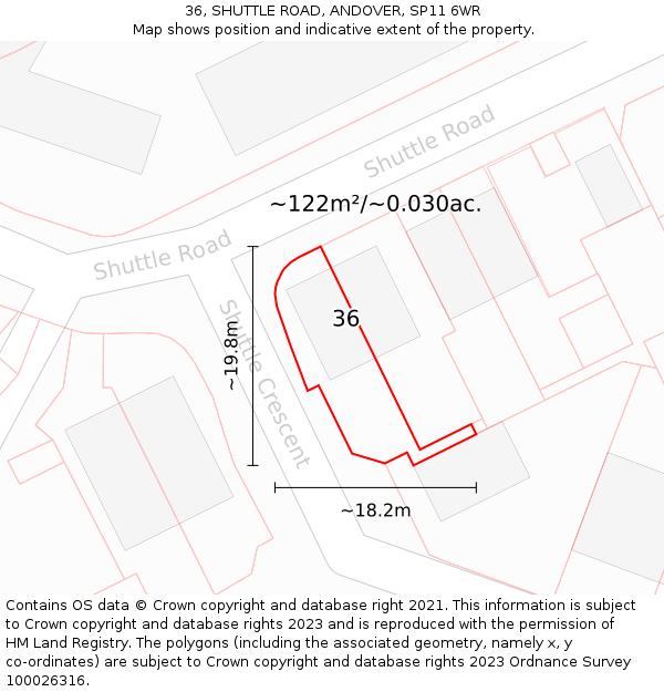 36, SHUTTLE ROAD, ANDOVER, SP11 6WR: Plot and title map