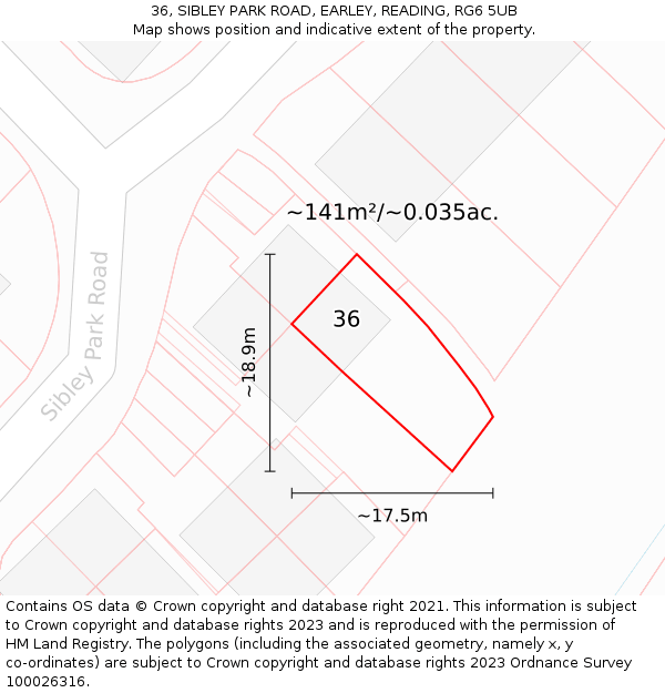 36, SIBLEY PARK ROAD, EARLEY, READING, RG6 5UB: Plot and title map