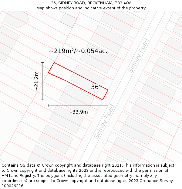 36, SIDNEY ROAD, BECKENHAM, BR3 4QA: Plot and title map