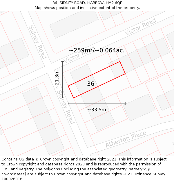 36, SIDNEY ROAD, HARROW, HA2 6QE: Plot and title map