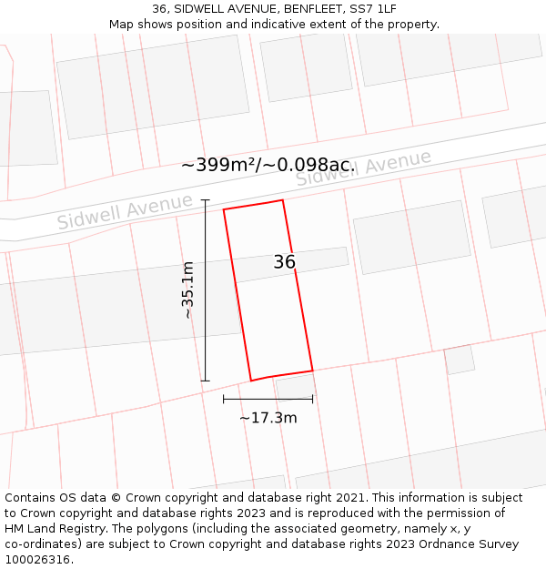 36, SIDWELL AVENUE, BENFLEET, SS7 1LF: Plot and title map