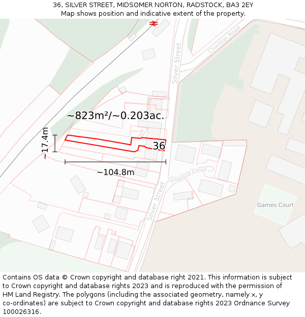 36, SILVER STREET, MIDSOMER NORTON, RADSTOCK, BA3 2EY: Plot and title map