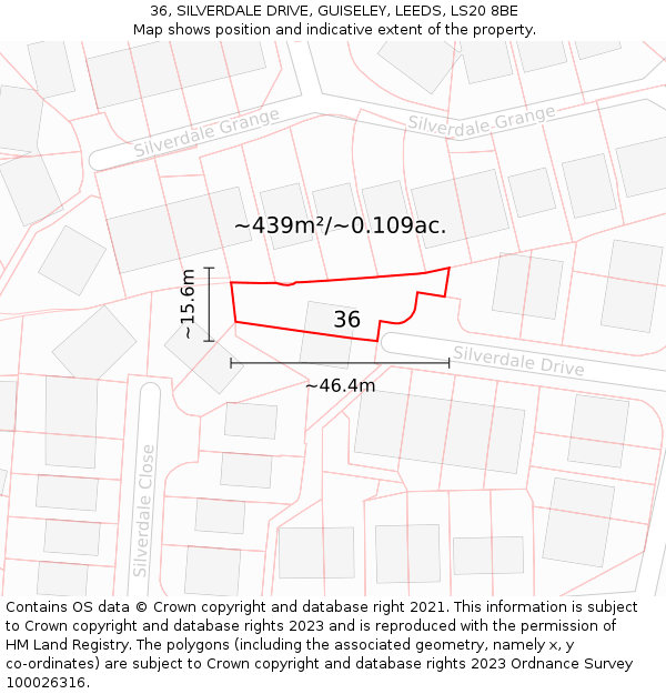 36, SILVERDALE DRIVE, GUISELEY, LEEDS, LS20 8BE: Plot and title map