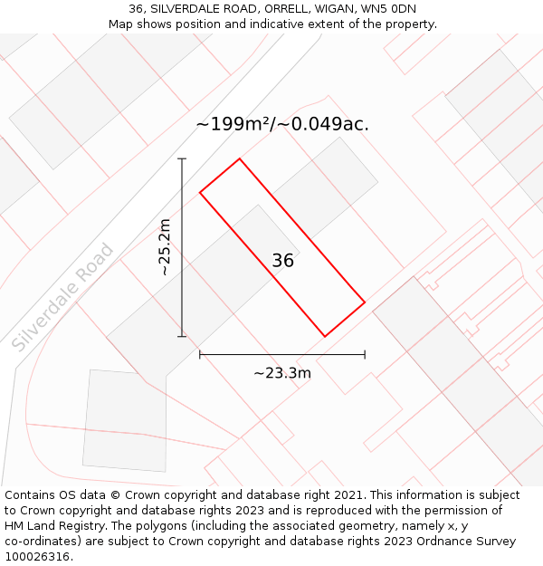 36, SILVERDALE ROAD, ORRELL, WIGAN, WN5 0DN: Plot and title map