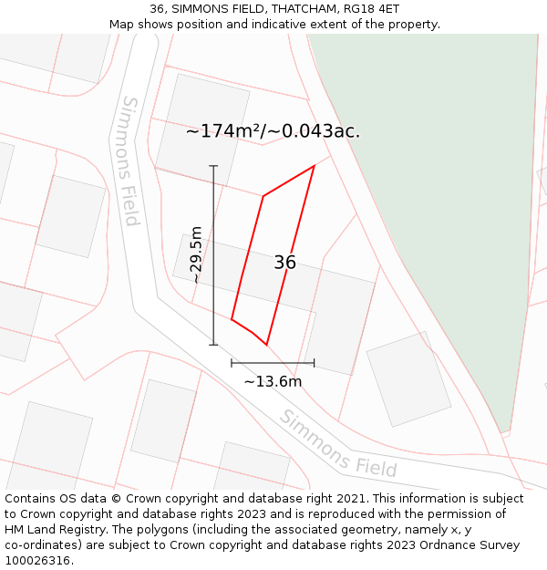 36, SIMMONS FIELD, THATCHAM, RG18 4ET: Plot and title map