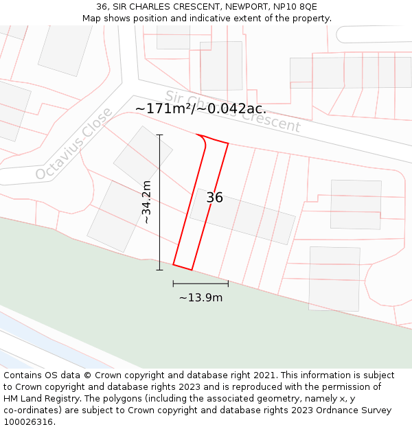 36, SIR CHARLES CRESCENT, NEWPORT, NP10 8QE: Plot and title map