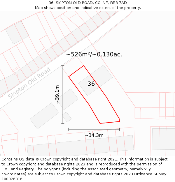 36, SKIPTON OLD ROAD, COLNE, BB8 7AD: Plot and title map