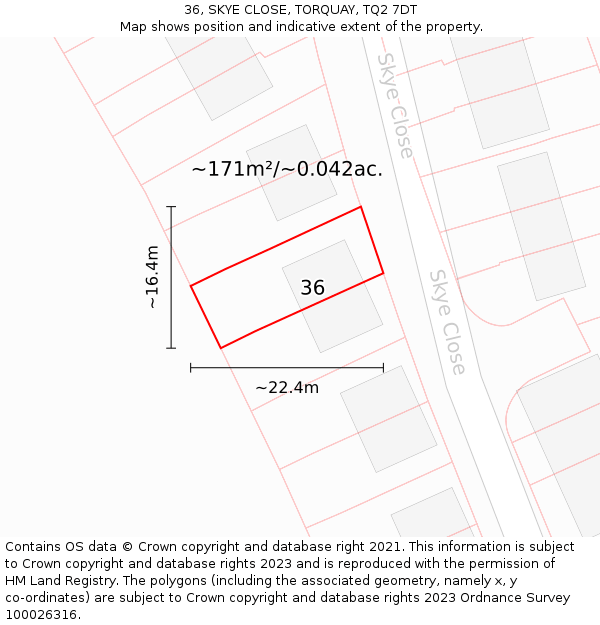 36, SKYE CLOSE, TORQUAY, TQ2 7DT: Plot and title map