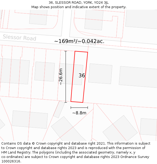 36, SLESSOR ROAD, YORK, YO24 3JL: Plot and title map