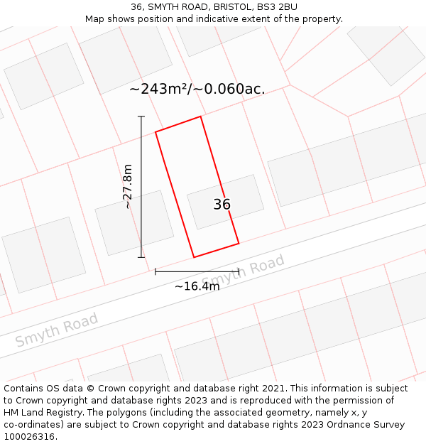 36, SMYTH ROAD, BRISTOL, BS3 2BU: Plot and title map