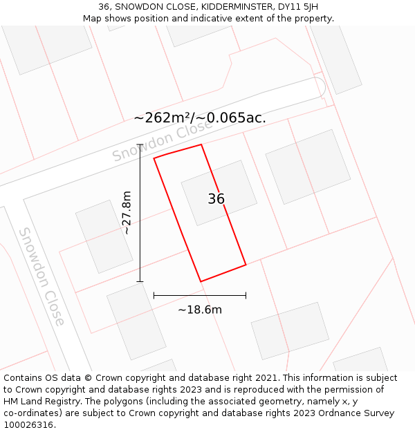36, SNOWDON CLOSE, KIDDERMINSTER, DY11 5JH: Plot and title map
