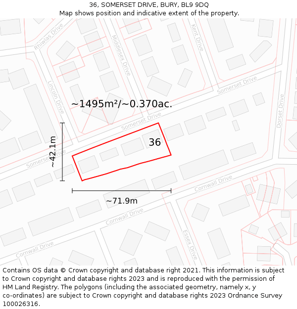 36, SOMERSET DRIVE, BURY, BL9 9DQ: Plot and title map